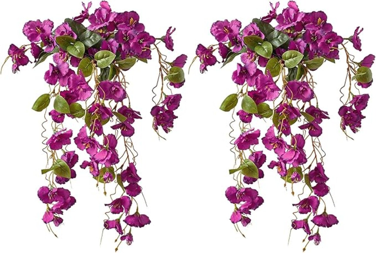 2Pcs Rose Red Artificial Silk Hibiscus Flower Hanging Decorations, UV Resistant Outdoor Faux Hibiscus Flowers for Home Outdoor Artificial Flower Decorations